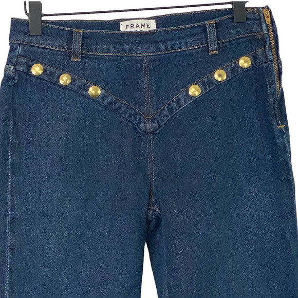 FRAME Le High Embellished Straight Jeans In Waldane Gold Studs Side Zip Size 28 - Picture 2 of 11
